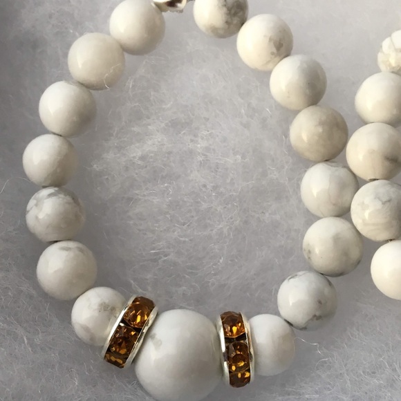 White and Orange Howlite Hoop Earrings - Picture 8 of 8